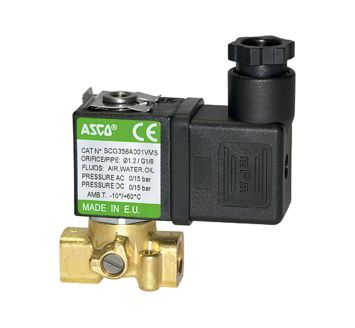 3/2-way solenoid valve brass, NC, 230/50 V AC, 50 Hz, FKM, G 1/8