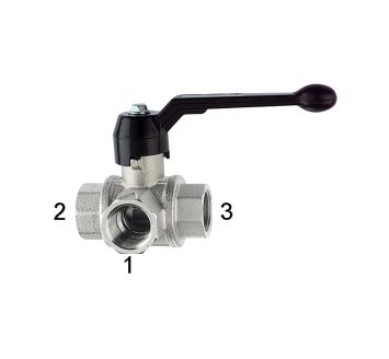 3-way ball valve, Standard, L-hole, nickel-plated brass, Rp 3/8