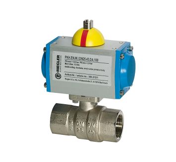 Brass ball valve, Pneumat. actuation drive spring switching, Rp 1