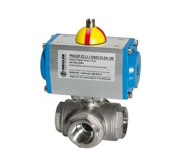 Stainless steel ball valve, Pneumat. actuation drive, L-hole