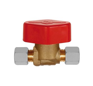 Quick connect blocking valve bright brass, 6 mm pipe connection