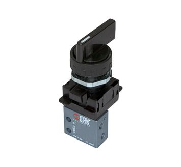 3/2-way mini valve, manual, Rotating lever, NC monostable M5 side