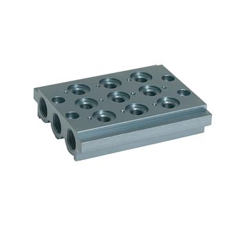 Multi-base plate for the way valves, 3 valve positions, G 1/8