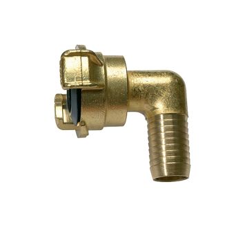 GEKA angled hose piece, 360° rotating, bright brass, I.D. 25