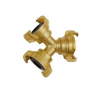 GEKA branch off fitting, bright brass, 3 x GEKA coupling