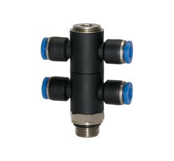 T-multi-distributor »Blue Series«, 4-fold, rotating, G 1/8 o.