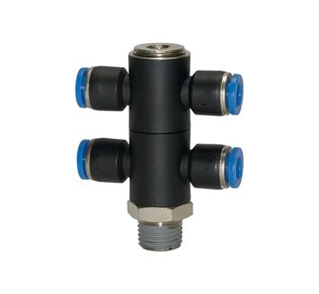 T-multi-distributor »Blue Series«, 4-fold, rotating, R 1/4 o.