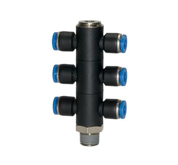 T-multi-distributor »Blue Series«, 6-fold, rotating, R 1/4 o.