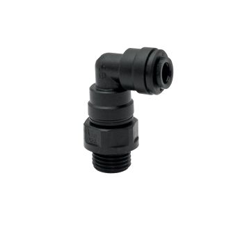 Angled screw-in fitting POM, G 3/8 o., for hose exterior Ø 15 mm