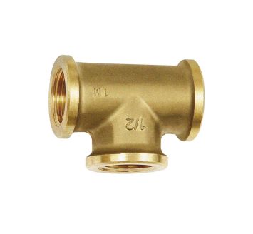 T-piece, 3x interior thread, G 1 1/2, Bright brass