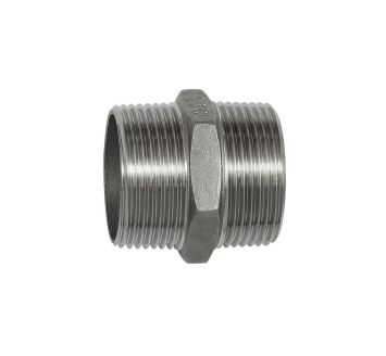 Double threaded nipple, Hex. R 3/4, AF 28, Stainless steel 1.4408