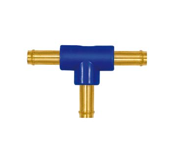 T-hose fitting supports, for hose I.D. 4 mm, brass and POM