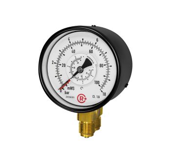 Differential pressure gauge, parallel, 2 x G1/2, 0 - 1,6bar, Ø100